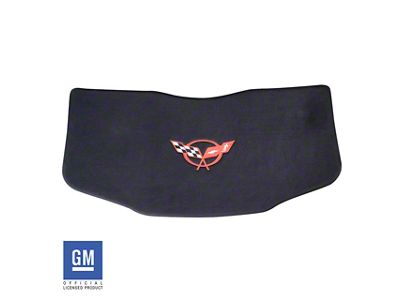 Embroidered Headliner with Crossed Flag Emblem; Black and Red (97-04 Corvette C5 Coupe)