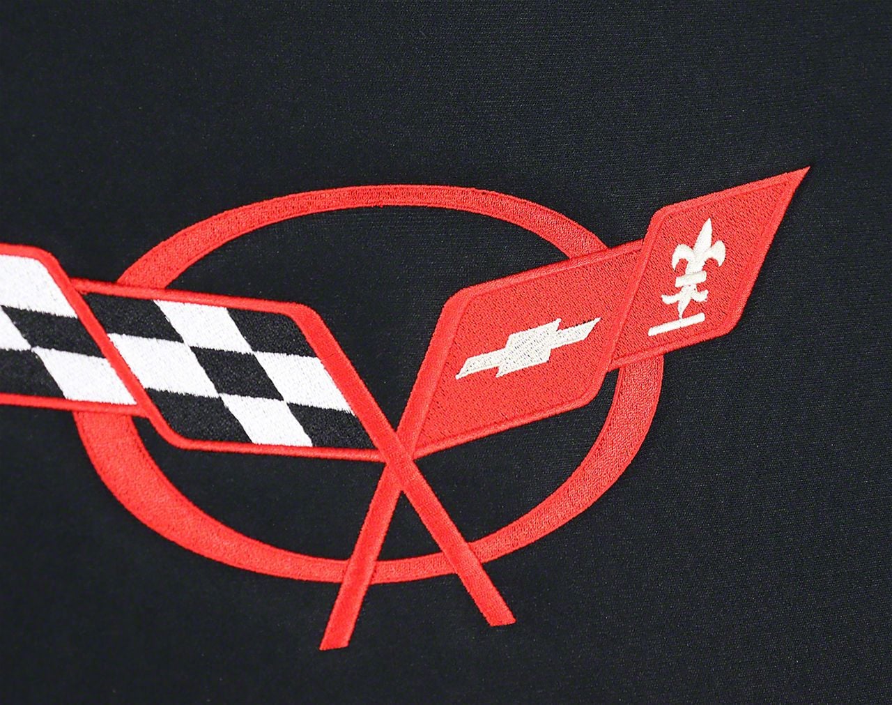 Corvette Embroidered Headliner with Crossed Flag Emblem; Black and Red ...
