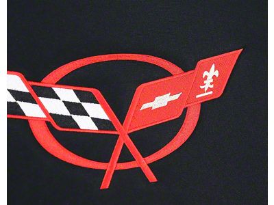 Embroidered Headliner with Crossed Flag Emblem; Black and Red Script (97-04 Corvette C5 Coupe)