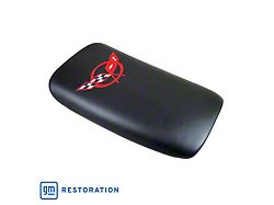 Embroidered Leather Console Lid; Black with Red Logo (97-04 Corvette C5)