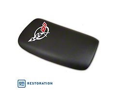 Embroidered Leather Console Lid; Black with Silver Logo (97-04 Corvette C5)