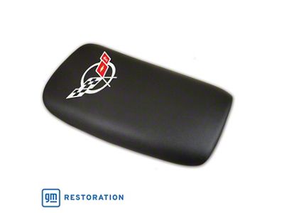 Embroidered Leather Console Lid; Black with Silver Logo (97-04 Corvette C5)