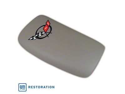 Embroidered Leather Console Lid; Gray with Black Logo (97-04 Corvette C5)