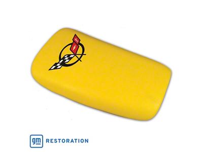 Embroidered Leather Console Lid; Pace Yellow with Black Logo (1998 Corvette C5)