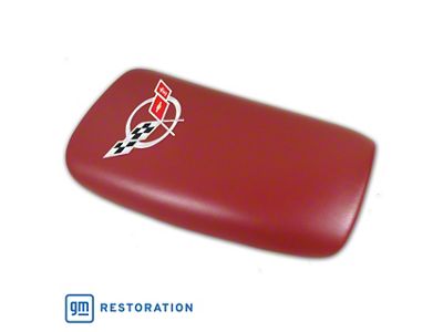 Embroidered Leather Console Lid; Red with Silver Logo (97-99 Corvette C5)