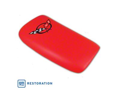 Embroidered Leather Console Lid; Torch Red with Black Logo (00-04 Corvette C5)