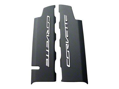 CA Hydro Carbon Fiber Fuel Rail Covers with Arctic White Letters; OEM Textured Gloss Clear Finish (14-19 Corvette C7 Grand Sport, Stingray)