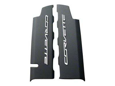 CA Hydro Carbon Fiber Fuel Rail Covers with Black Rose Metallic Letters; OEM Textured Gloss Clear Finish (14-19 Corvette C7 Grand Sport, Stingray)