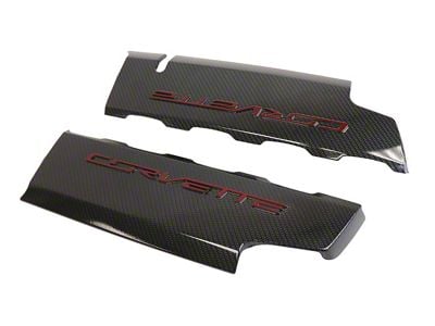 CA Hydro Carbon Fiber Fuel Rail Covers with Long Beach Red Letters; OEM Textured Gloss Clear Finish (14-19 Corvette C7 Grand Sport, Stingray)