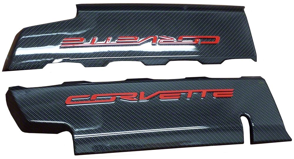CA Corvette Hydro Carbon Fiber Fuel Rail Covers with Long Beach Red