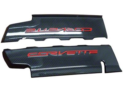 CA Hydro Carbon Fiber Fuel Rail Covers with Torch Red Letters; OEM Textured Gloss Clear Finish (14-19 Corvette C7 Grand Sport, Stingray)
