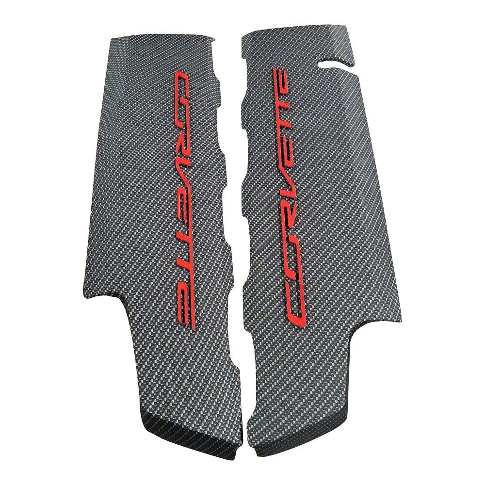 CA Corvette Hydro Carbon Fiber Fuel Rail Covers with Torch Red Letters