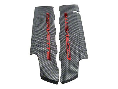 CA Hydro Carbon Fiber Fuel Rail Covers with Torch Red Letters; OEM Textured Matte Clear Finish (14-19 Corvette C7 Grand Sport, Stingray)