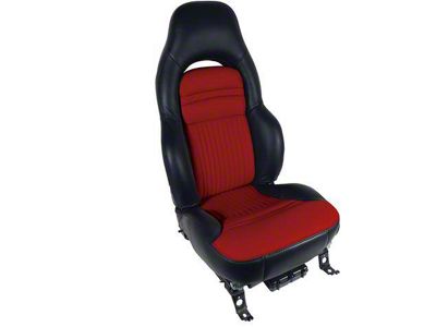 CA OE Spec Leather Sport Seat Upholstery with Corvette Script Logo; Black (97-04 Corvette C5)