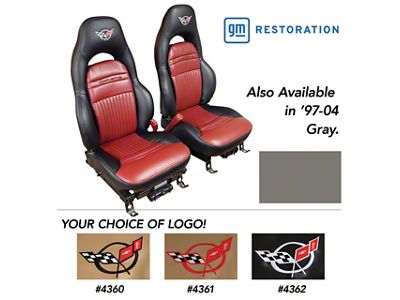 OE Spec Leather/Vinyl Sport Seat Upholstery with Corvette Script and Headrest Cross Flag Logo (97-04 Corvette C5)