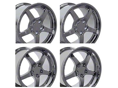 Staggered C5 Y2K Deep Dish Style Chrome 4-Wheel Kit; 17x9.5/18x10.5; 58mm/56mm Offset (97-04 Corvette C5)