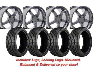 Staggered C5 Y2K Style Chrome Wheel and Michelin Pilot Sport A/S 4 Tire Kit; 17x8.5/18x9.5 (97-04 Corvette C5 Base)