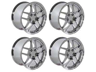 Staggered C5 Z06 Style Chrome 4-Wheel Kit; 17x9.5/18x10.5; 58mm/56mm Offset (97-04 Corvette C5)
