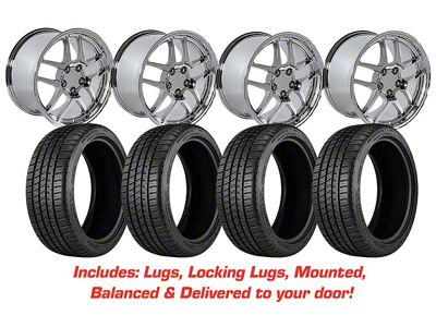 Staggered C5 Z06 Style Chrome Wheel and Michelin Pilot Sport A/S 4 Tire Kit; 17x9.5/18x10.5 (97-04 Corvette C5)