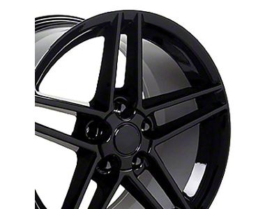 Staggered C6 Z06 5-Spoke Style Gloss Black 4-Wheel Kit; 17x9.5/18x10.5; 54mm/56mm Offset (97-04 Corvette C5)