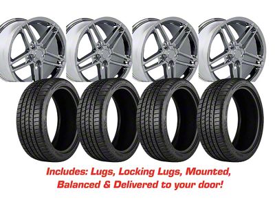 Staggered C6 Z06 Style Chrome Wheel and Michelin Pilot Sport A/S 4 Tire Kit; 17x9.5/18x10.5 (97-04 Corvette C5)