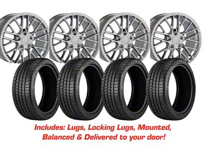 Staggered C6 ZR1 Style Chrome Wheel and Michelin Pilot Sport A/S 4 Tire Kit; 17x9.5/18x10.5 (97-04 Corvette C5)