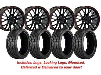 Staggered C6 ZR1 Style Gloss Black Wheel and Michelin Pilot Sport A/S 4 Tire Kit; 17x9.5/18x10.5 (97-04 Corvette C5)