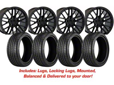 Staggered C6 ZR1 Style Satin Black Wheel and Michelin Pilot Sport A/S 4 Tire Kit; 17x9.5/18x10.5 (97-04 Corvette C5)