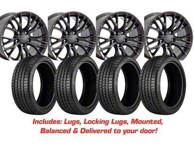 Staggered C7 Z06 Style Gunmetal Wheel and Michelin Pilot Sport A/S 4 Tire Kit; 17x9.5/18x10.5 (97-04 Corvette C5)