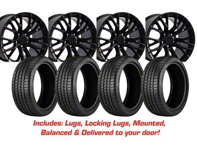 Staggered C7 Z06 Style Satin Black Wheel and Michelin Pilot Sport A/S 4 Tire Kit; 17x9.5/18x10.5 (97-04 Corvette C5)