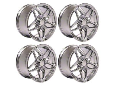 Staggered C7 ZR1 Style Chrome 4-Wheel Kit; 17x9.5/18x10.5; 56mm/56mm Offset (97-04 Corvette C5)
