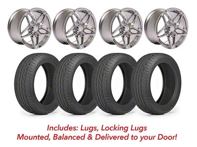 Staggered C7 ZR1 Style Chrome Wheel and Michelin Pilot Sport A/S 4 Tire Kit; 17x9.5/18x10.5 (97-04 Corvette C5)