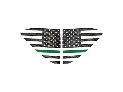 Standard US Flag Window Decals; Black Carbon Fiber with Green Stripe (20-25 Corvette C8)