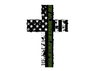 Tattered US Flag Cross Decal; Firefighter / EMT Thin Red Line (Universal; Some Adaptation May Be Required)