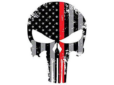 Tattered US Flag Punisher Skull Decal; Firefighter / EMT Thin Red Line (Universal; Some Adaptation May Be Required)
