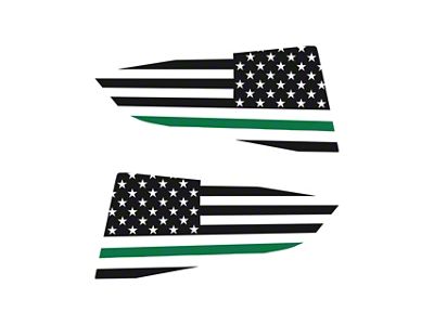 USA Flag Quarter Window Decal; Gloss Black with Green Stripe (14-19 Corvette C7 Coupe)