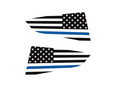 USA Flag Quarter Window Decal; Matte Black with Blue Stripe (14-19 Corvette C7 Coupe)
