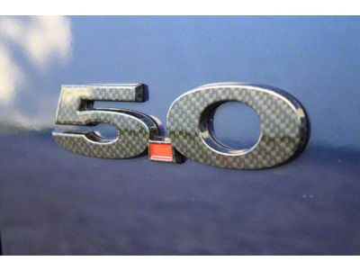5.0 Emblems; Gloss Hydro Carbon Fiber (Universal; Some Adaptation May Be Required)