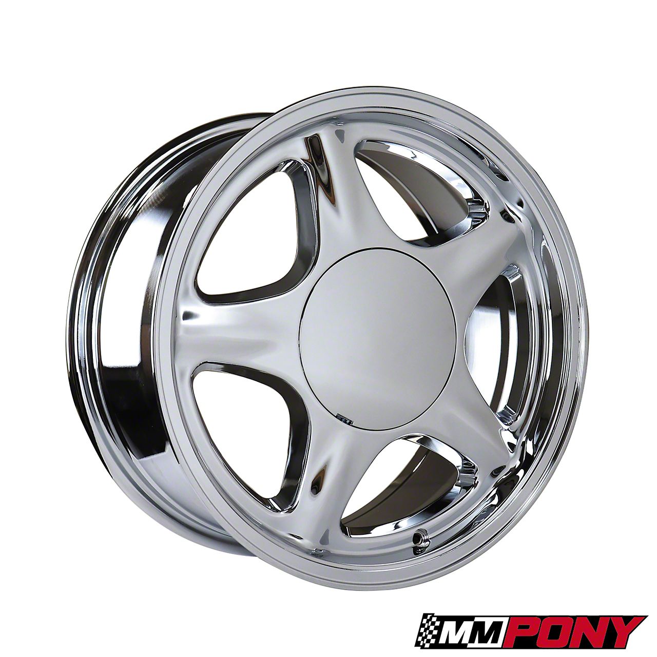 Mustang Pony Mirror Chrome 4-Wheel Kit; 17x8; 19mm Offset (79-93