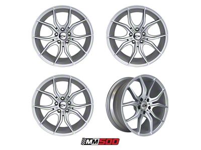 Staggered MM500 Silver 4-Wheel Kit; 18x8/18x9; 30mm Offset (99-04 Mustang GT, V6)