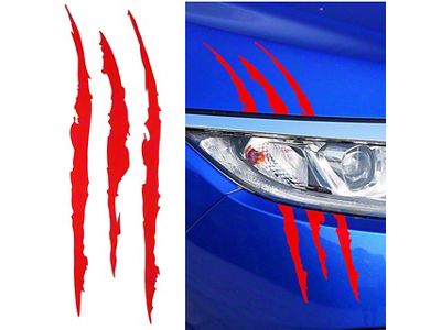 Vinyl Claw Thrash Mark Headlight Decal; Gloss Red (Universal; Some Adaptation May Be Required)