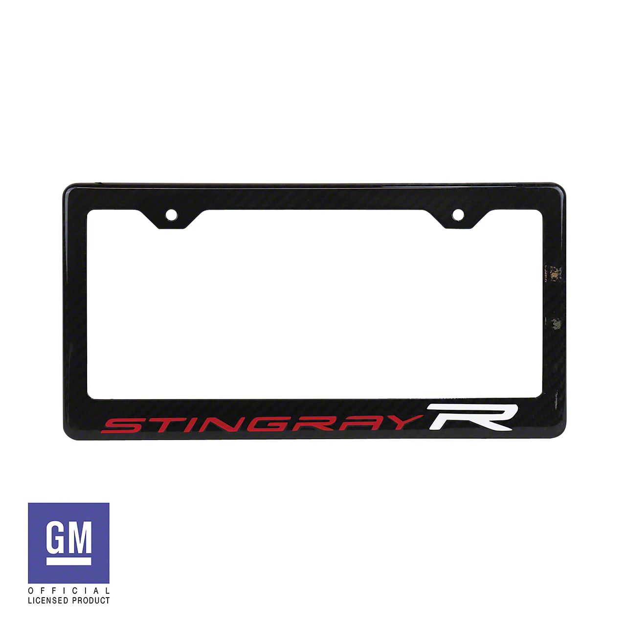 Universal AM License Plate Frame with Red and White Stingray R 