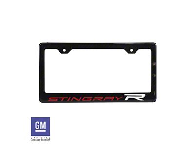 License Plate Frame with Red and White Stingray R Logo; Carbon Fiber (Universal; Some Adaptation May Be Required)