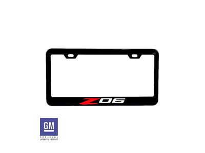 License Plate Frame with Red and White Z06 Logo; Matte Black (Universal; Some Adaptation May Be Required)