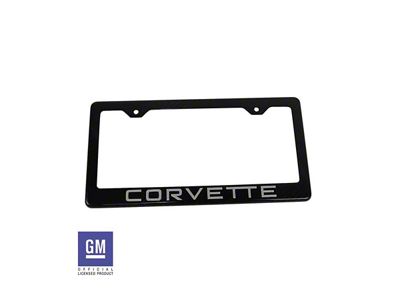 License Plate Frame with Silver Corvette Script; Carbon Fiber (Universal; Some Adaptation May Be Required)