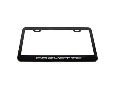 License Plate Frame with Silver Corvette Script; Matte Black (Universal; Some Adaptation May Be Required)