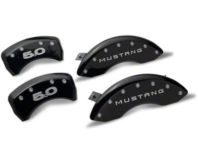 MGP Brake Caliper Covers with 5.0 Logo; Black; Front and Rear (10-14 Mustang GT w/o Performance Pack, V6)