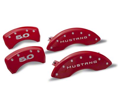 MGP Brake Caliper Covers with 5.0 Logo; Red; Front and Rear (10-14 Mustang GT w/o Performance Pack, V6)