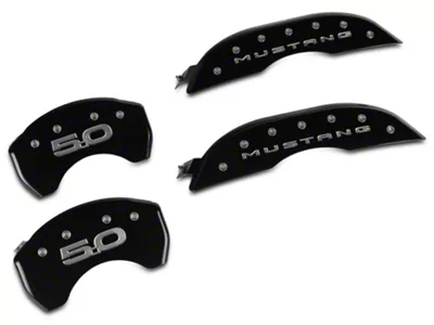 MGP Brake Caliper Covers with 5.0 Logo; Black; Front and Rear (15-23 Mustang GT w/o Performance Pack)