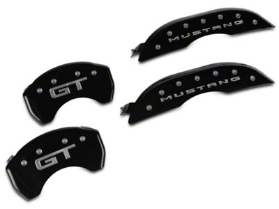 MGP Brake Caliper Covers with GT Logo; Black; Front and Rear (15-23 Mustang GT w/o Performance Pack)